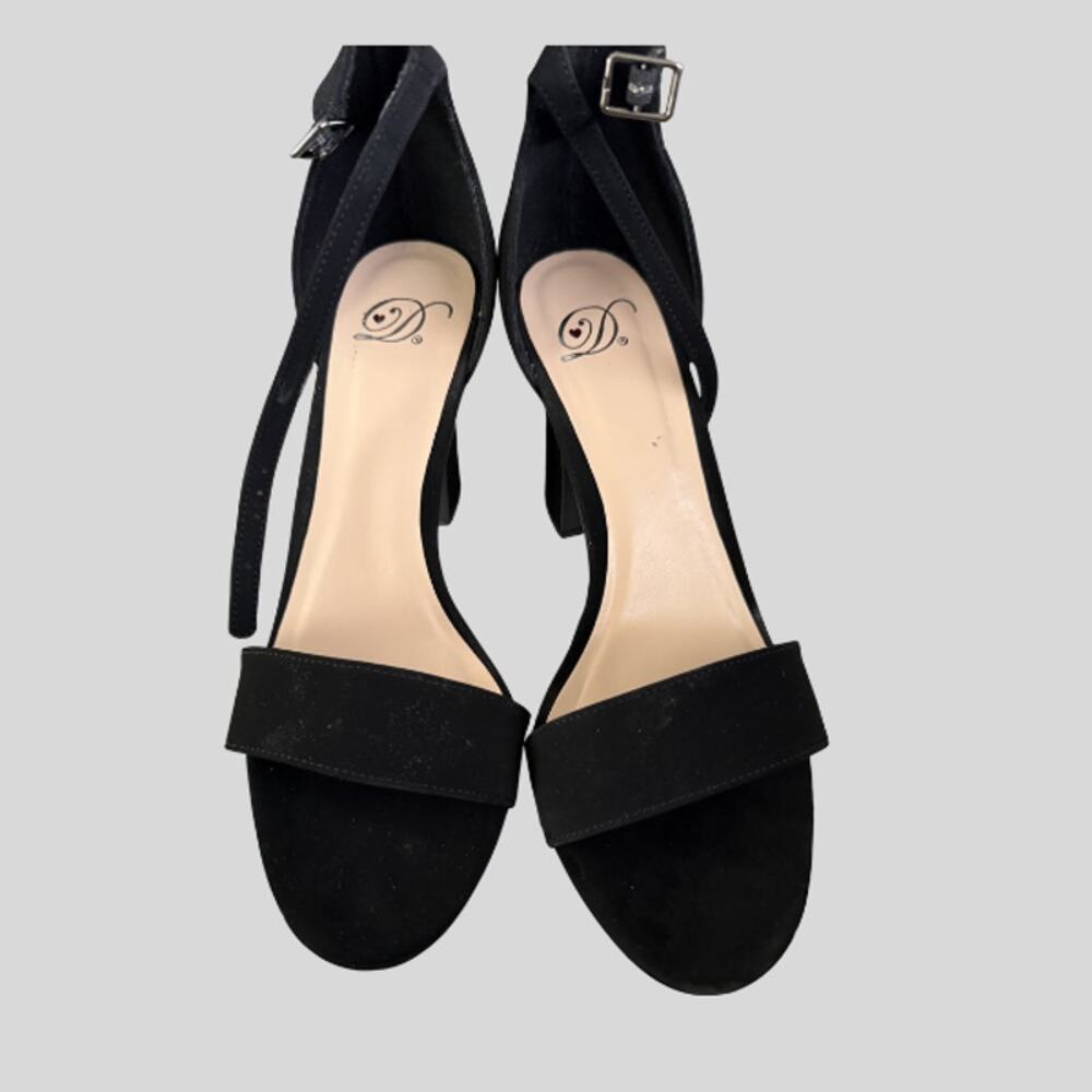 Delicious Ready-H Black Faux Suede Open Toe Ankle Strap Heels Size 9 - Picture 4 of 5